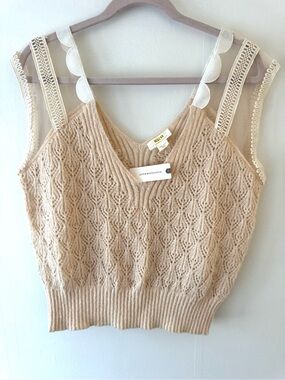 Maeve by Anthropologie Blush/Cream Lace-Trim Knit Camisole